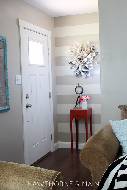 Beautifully updated entry way! I love the pop of color from the red table! I could totally do this! 