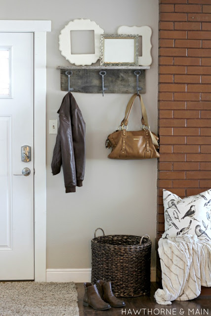 loving this barn wood coat rack and shelf. very simple yet functional! 