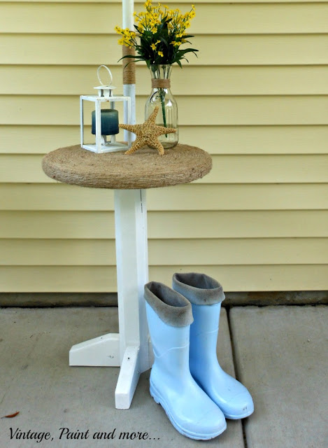 Vintage, Paint and more... twine wrapped table for a beach decor