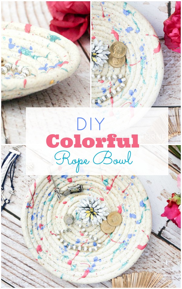 This diy colorful rope bowl is super easy to make plus you can customize the color too! What an easy afternoon project! Totally doing this! 