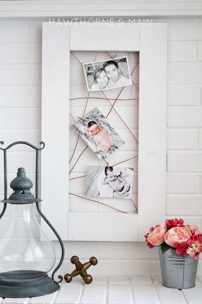 Copper wire is so fun and easy to work with. This diy copper wire photo display is so fun! I love the contrast between the copper wire and the white frame! 