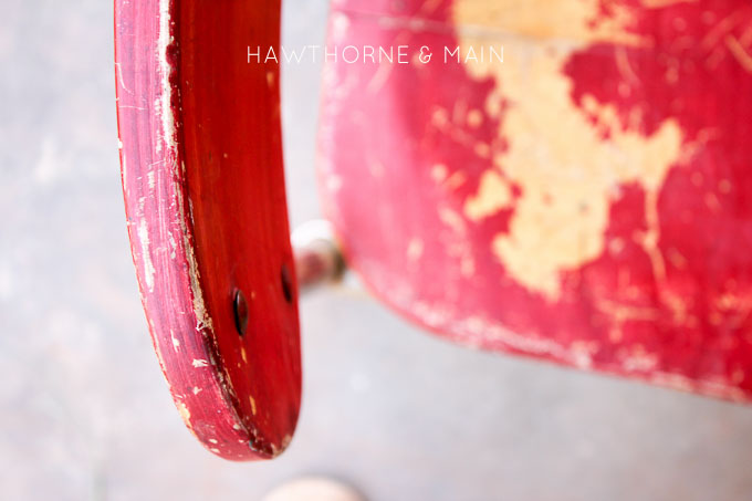 This is the real deal, an old mini school house red chippy paint chair! When I saw it I had to grab it! 