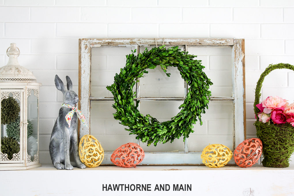 Spring Refresh with Easter Accents. This mantel is the perfect mix of spring and easter. I love pops of color and the pretty styling! 