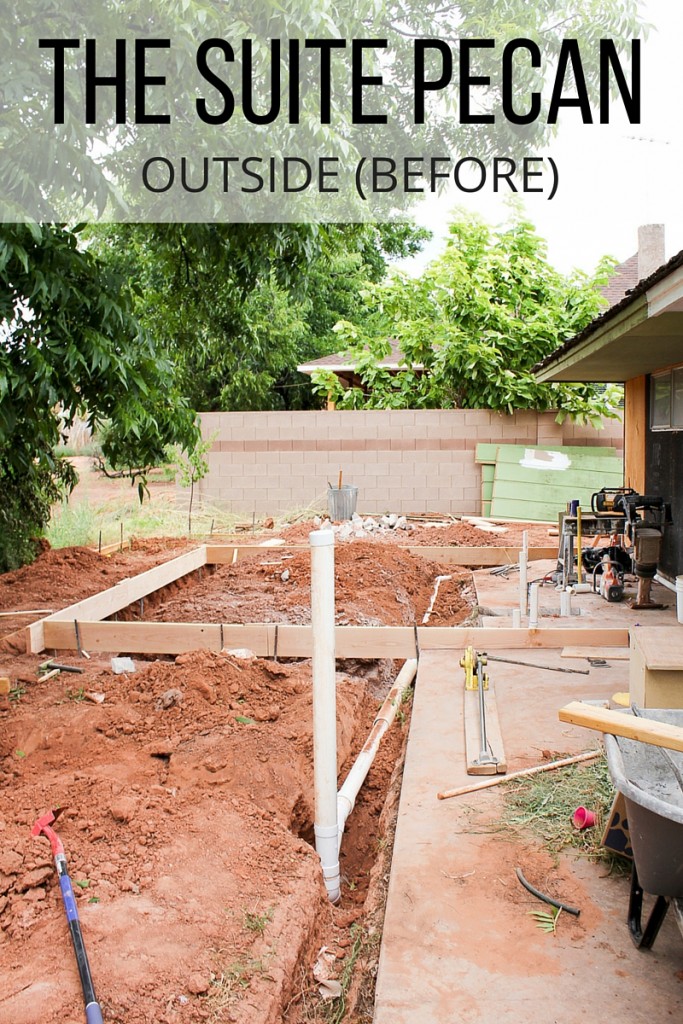 The Suite Pecan before- the outside was a totally disaster with just dirt and weeds. Here is what the space looked like before. Luckily it gets way better from here! 