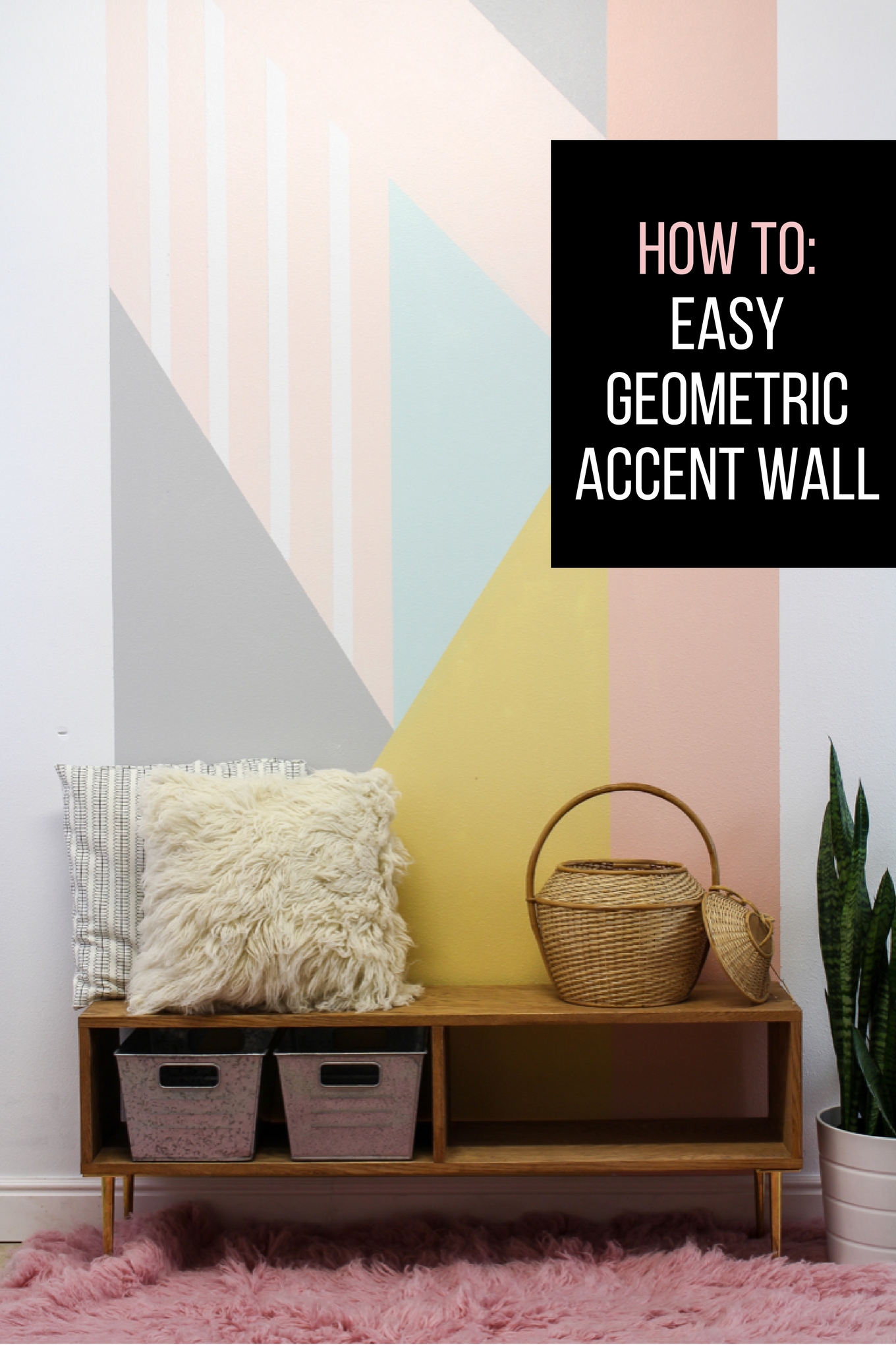 How to create an easy DIY geometric accent wall. The tutorial is very easy to follow and I love the pop of color! #ad #behrdesignstories