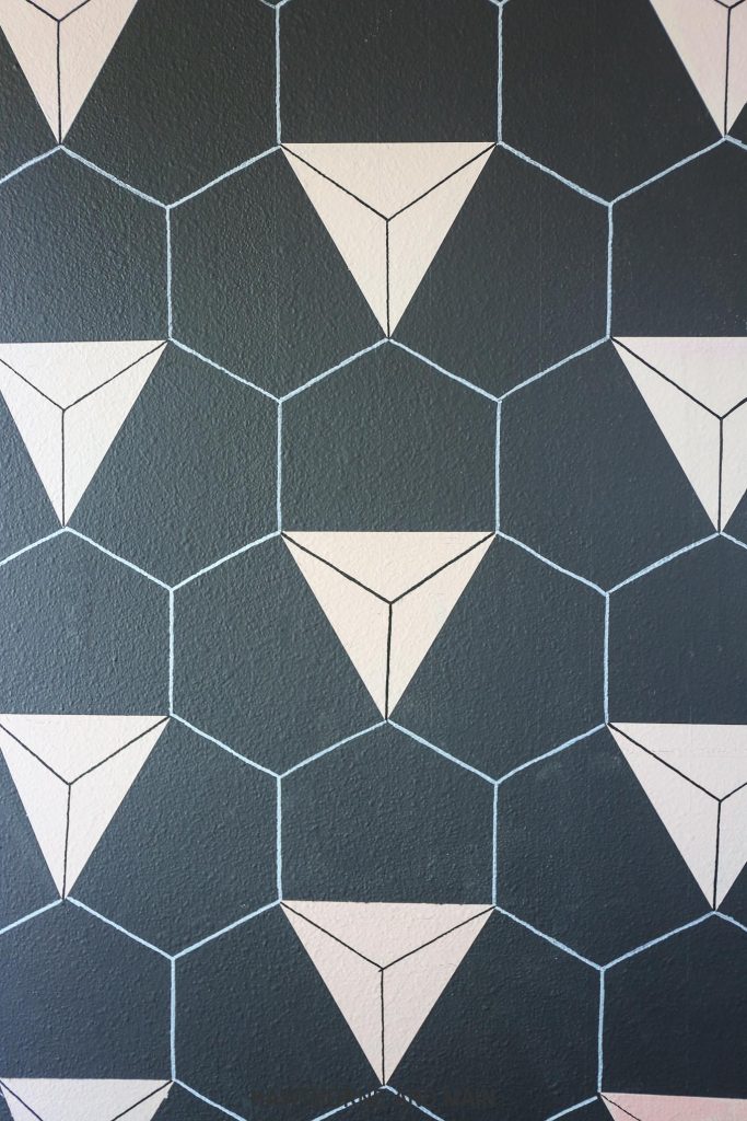 Black and blush geometric accent wall using black and white Sharpie markers....perfection! 