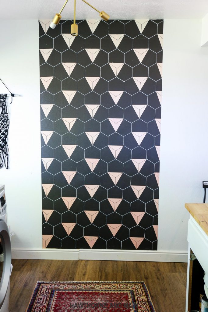 Black and blush geometric accent wall using black and white Sharpie markers....perfection! 