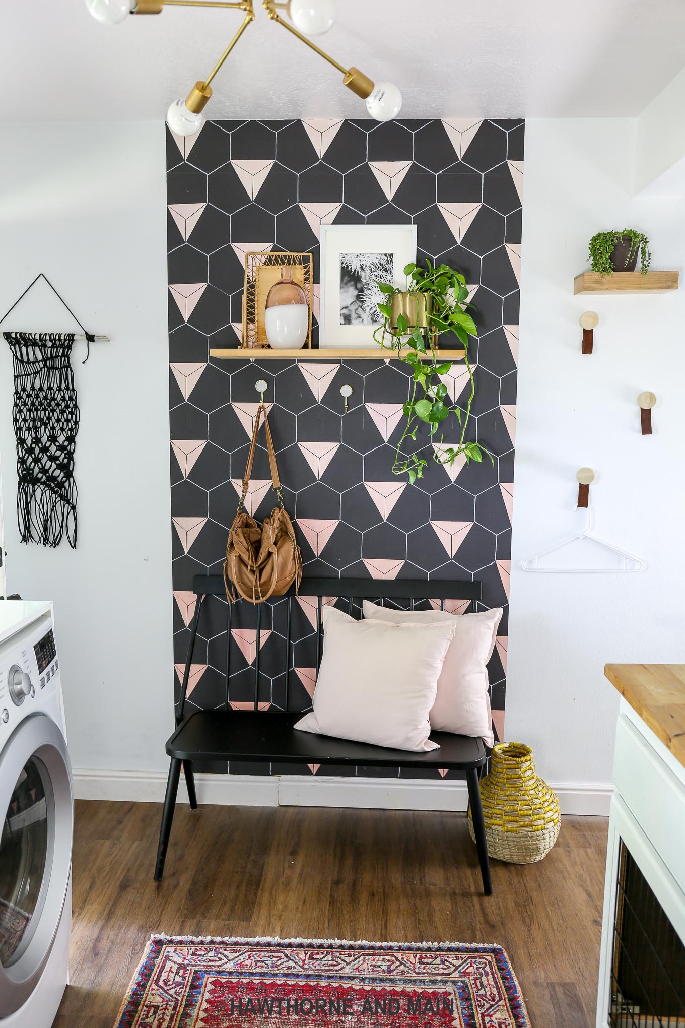 Modern Boho Laundry room- I love the accent wall! 